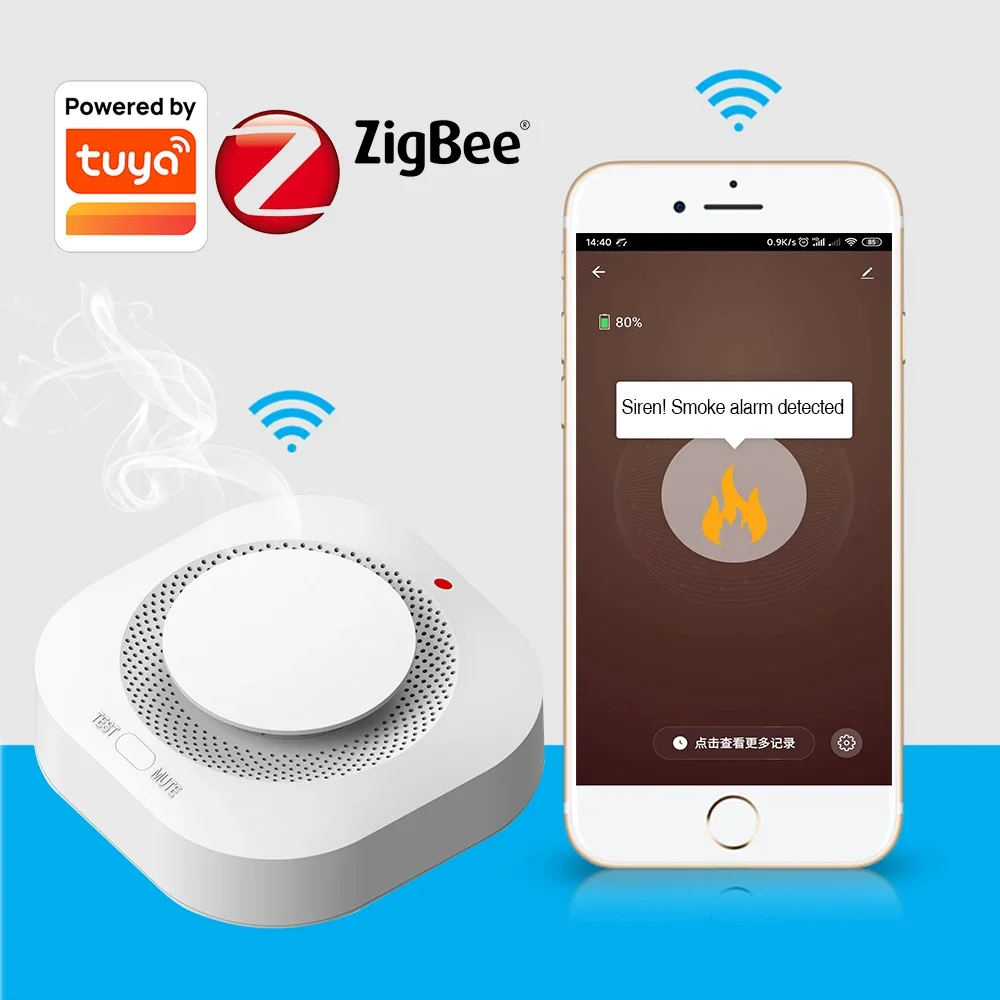 

Tuya Smart Zigbee Smoke Detector wireless Smoke leak Detectors Prevention Smoke Sensor Install in Non smoking area or kitchen