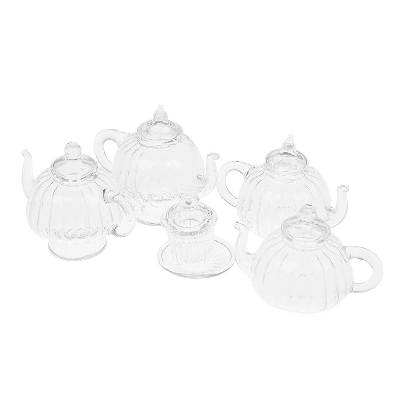 Maison de courses l'inventaire en verre transparent, tasse à thé, bouilloire, théière, vase à fleurs, jouets modèles pour la maison de courses, meubles de bricolage, décor de cuisine, 1/12