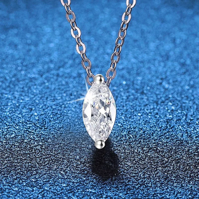 

S925 Sterling Silver Marquise Cut Pendant Necklace 1ct D Color Moissanite Unique Shape Luxury Jewelry Gift for Women