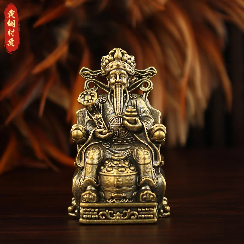 

Pure Copper God of Wealth Figurine with Treasure Bowl and Seat for Home, Office, Living Room Worship, Store Opening Gift
