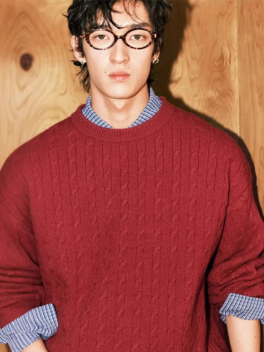 

Красный вязаный свитер большого размера для мужчин и женщин, зимний теплый свободный крой, Cisas, новогодний повседневный свитер из смеси полиэстера, волокно