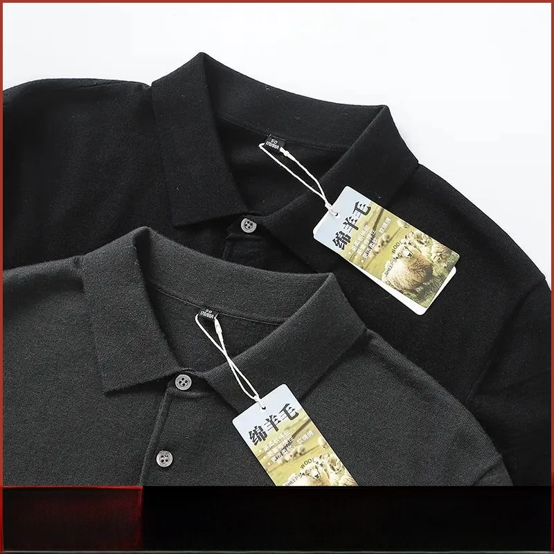 

00% Wool Men's irt Versatile ort Sve Turn-down Collar Faionable Busin Casual Breathable Knitted