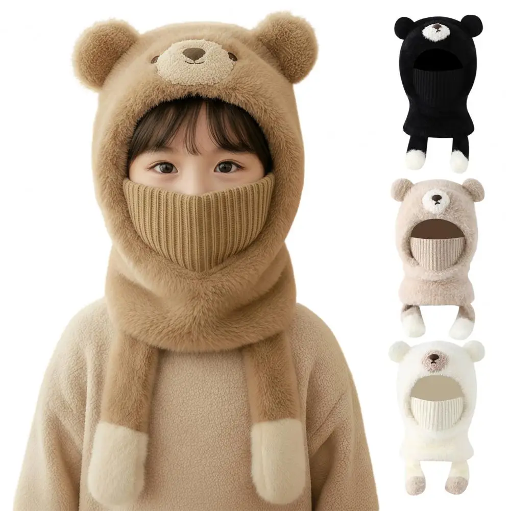 2026 Winter 1pc New Children's Balaclava Hat Plush Thick Warm Neck Scarf Outdoor Playing For Cold Weather Winter Keep Warm