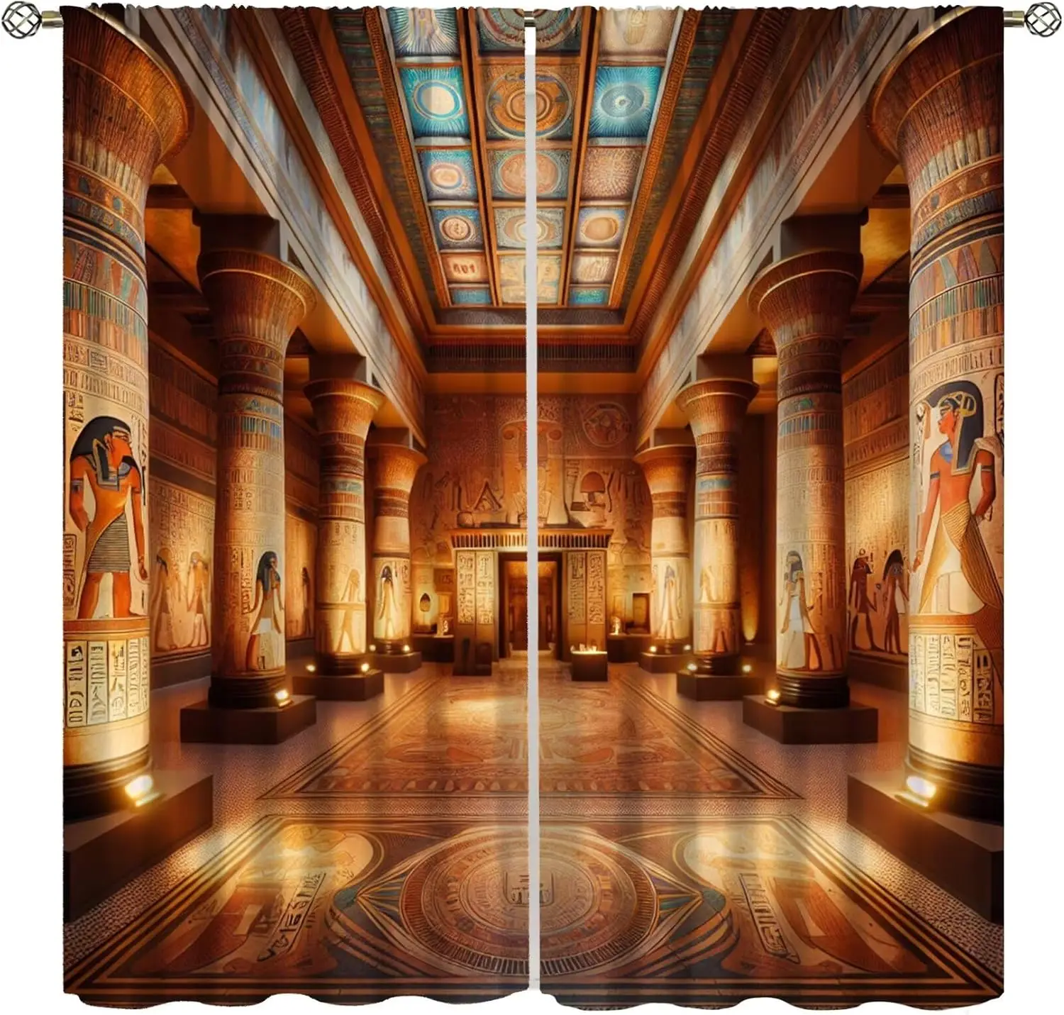 Exotic Ancient Egyptian Curtain,Mysterious Egyptian Temple Palace Hieroglyphics Vintage Mural Blackout Window Curtain,for Kids