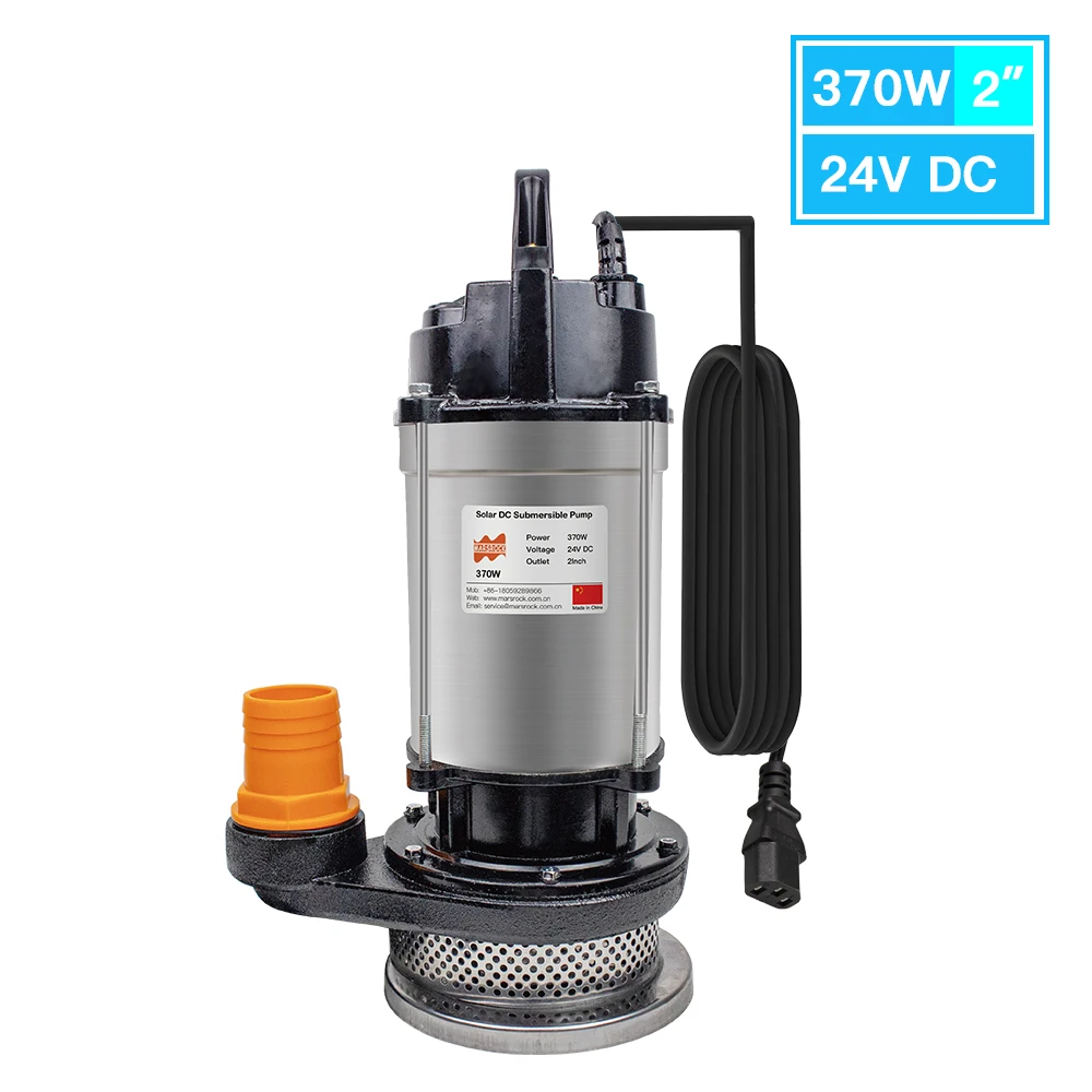 370W 24V DC Optional Outlet 1”, Solar Submersible Pump Inserted MPPT Controller Driven By Battery Solar Stainless Steel Body