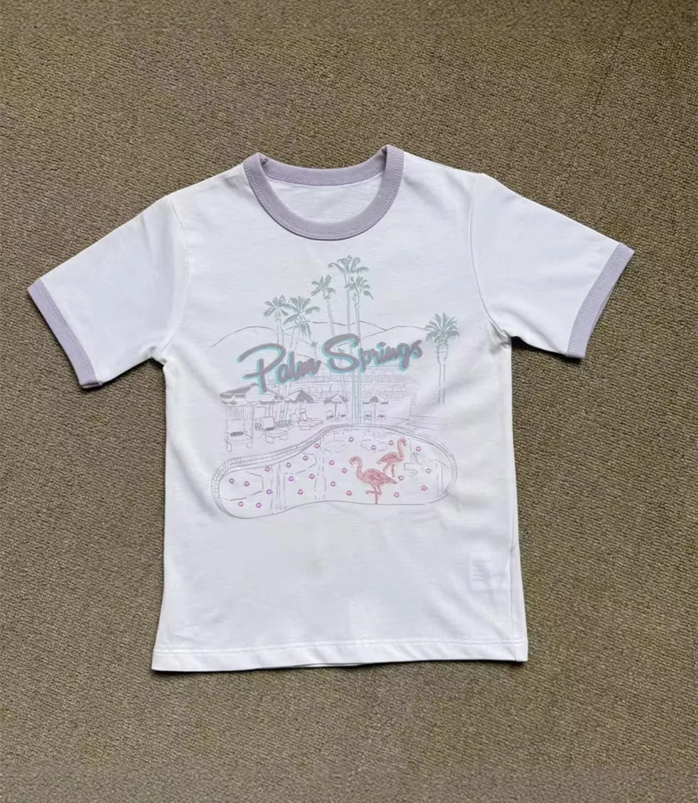 Ropa para niños y niñas, camiseta con estampado de flamencos, ropa para adolescentes, camiseta de algodón suave con estampado de manga corta, top de estilo francés