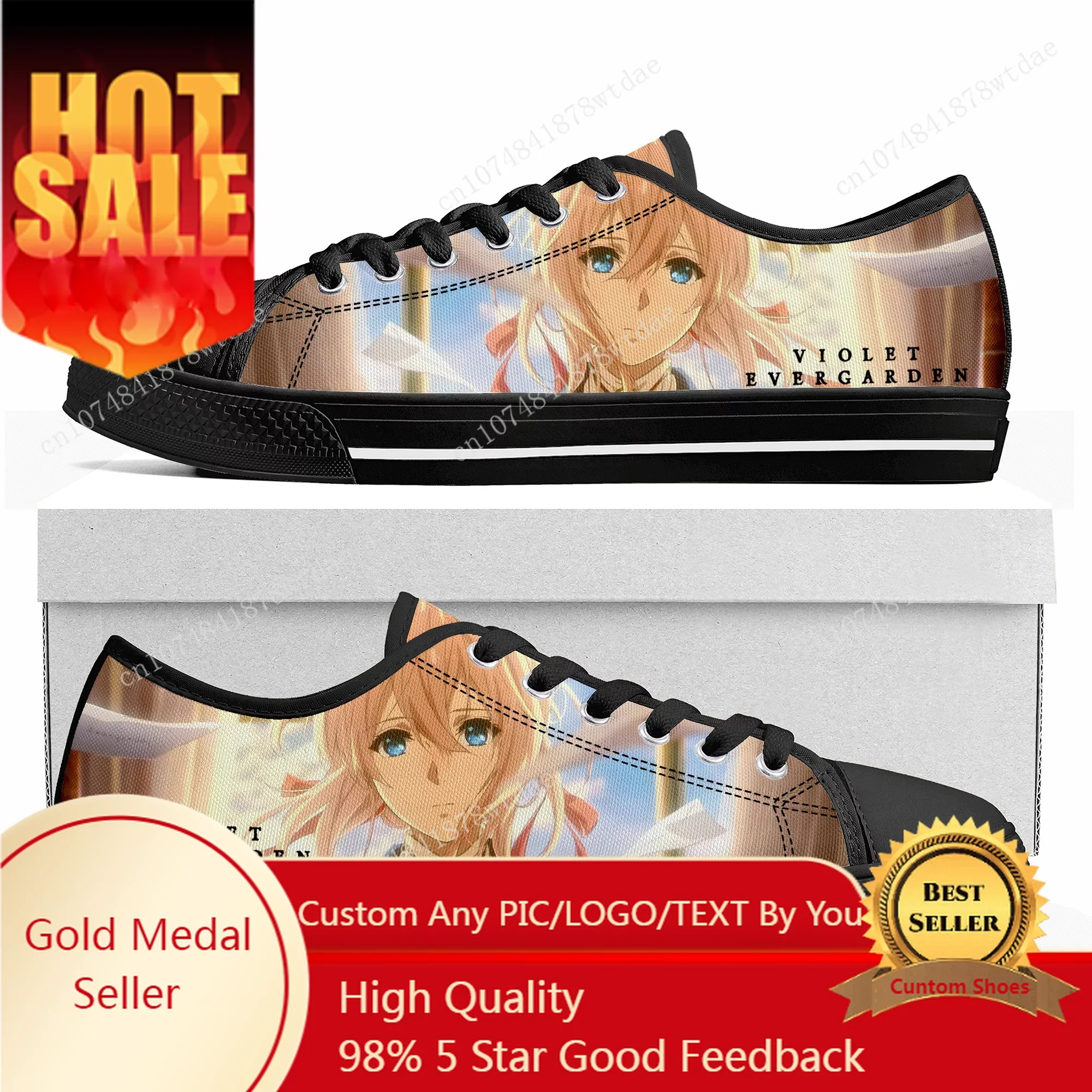 

Violet Evergarden Low Top Sneakers Womens Mens Teenager High Quality Canvas Sneaker Casual Anime Cartoon Manga Customize Shoes