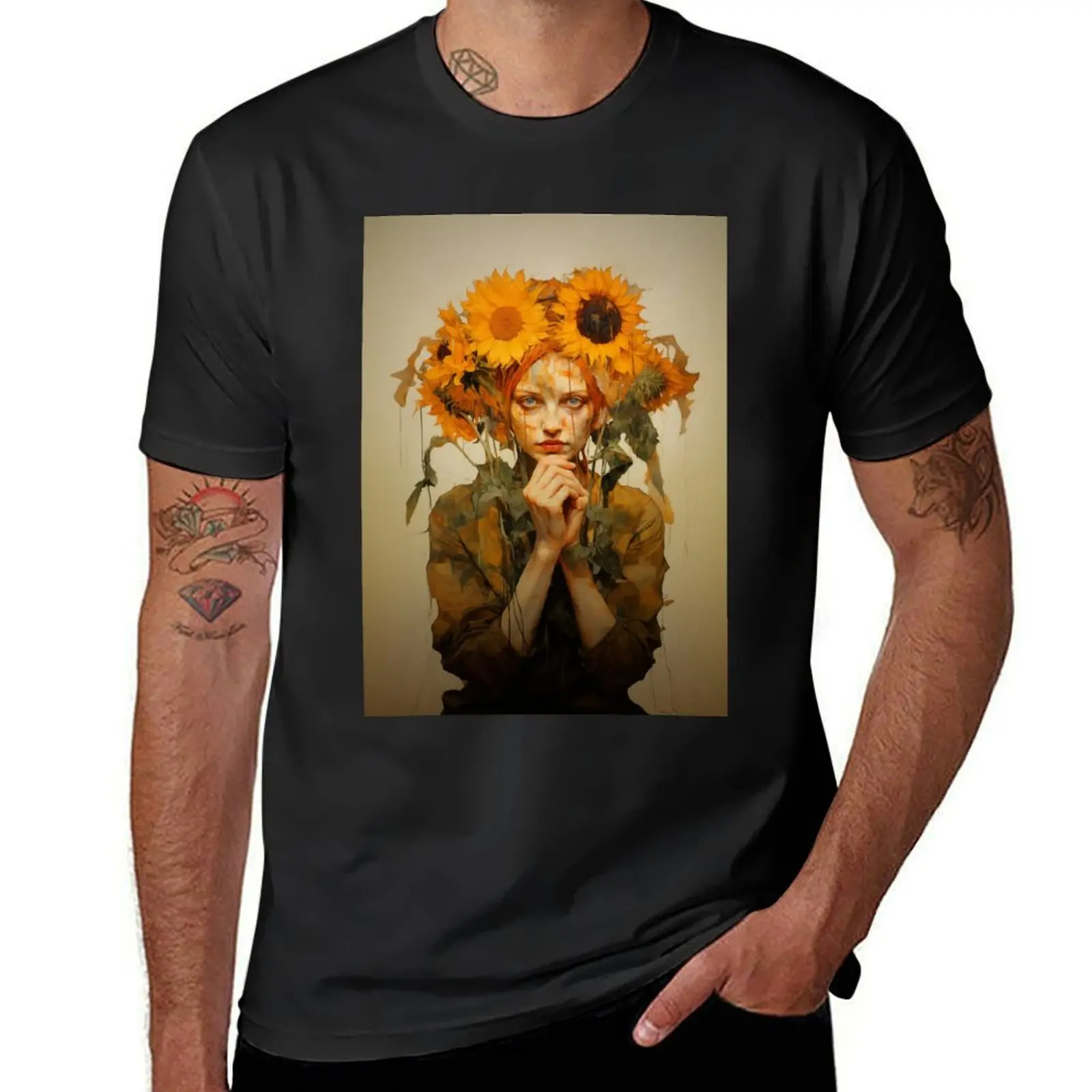 

Woman with Sunflowers T-Shirt Aesthetic clothing summer top cute tops mens t shirts