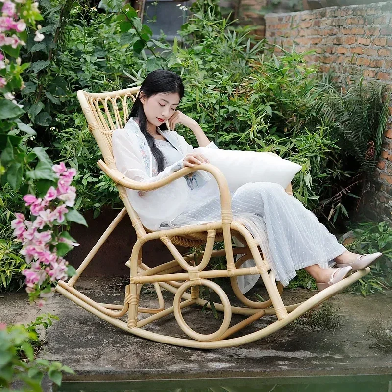 كرسي هزاز من الخيزران الاسكندنافي ياباني للترفيه المنزلي والشرفة كرسي أريكة كسول خارجي #2