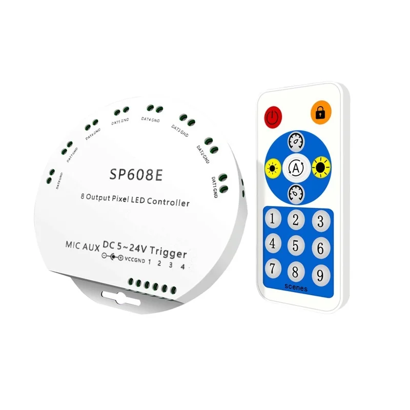 SP608E 8-channel Output 4800 Digital Addressable LED Controller DC 5-24V for Dimmer with Remote