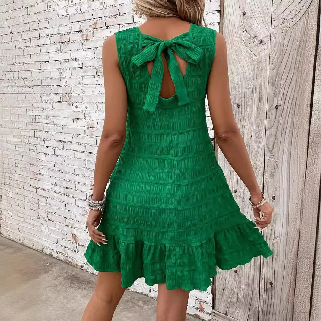 

2024 A Euramerican Sleeveless Tank Lace-Up Ruffled Dress Women Summer Lady Vestidos De Fiesta