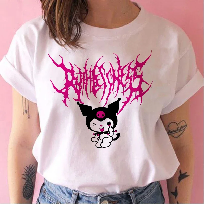 Koszulka dla dziewczynek super zabawne koszulka Kuromi damska T-Shirt moja melodia piękny napis Kawaii słodkie T-shirty wygodne topy Drop, statek