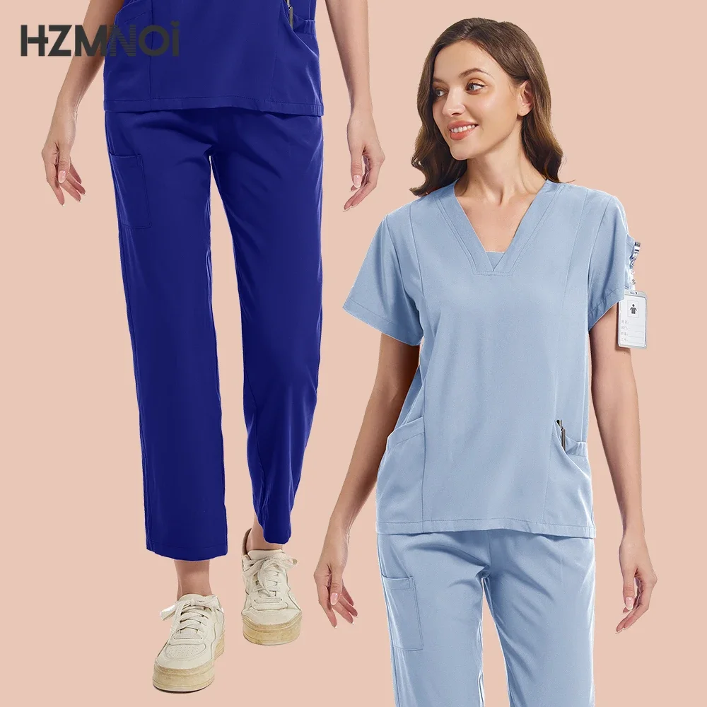 Conjunto de esfoliante médico, uniformes cirúrgicos hospitalares de beleza, mulheres, tops, calças, acessórios de enfermeiras, clínica dentária, roupas de trabalho para animais de estimação