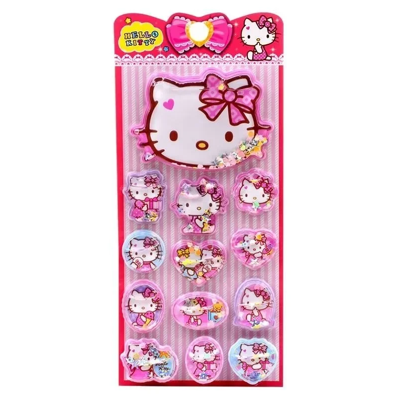 

Объемные 3D-наклейки Sanrio с эффектом водной дрожки и мигания для холодильников, ноутбуков, телефонов, гитар, милые детские стикеры Hello Kitty