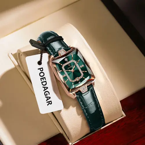 POEDAGAR, relojes rectangulares de lujo para mujer, Reloj de cuero con fecha resistente al agua para mujer, Reloj de pulsera elegante de cuarzo a la moda para mujer, Reloj de regalo