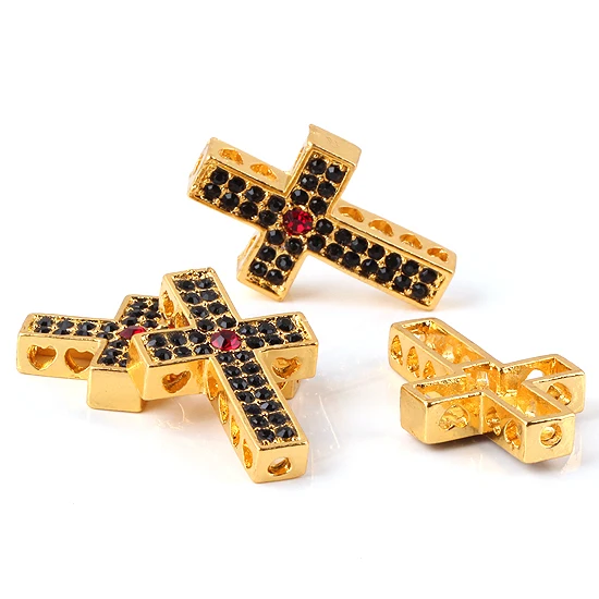 4pcs Clear Rhinestone Gold Color Alloy Cross Loose Beads Connector Jewelry Accessories Findings For Makings DIY 33x21mm