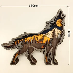 Kleine Tierstatue des Holzes für Dekoration, LED -Licht, Tischverzierungen, Kunsthandwerk Geschenke, Alce und spärliche Bärenstatuetten, Wolf, Wolf 10 Hauptverkaufsstatue Wolf - №1