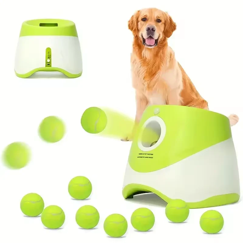 

Pet Tennis Launcher with Balls Dog Automatic Ball Launcher Interactive Training Supplies Outdoor Chase Toys