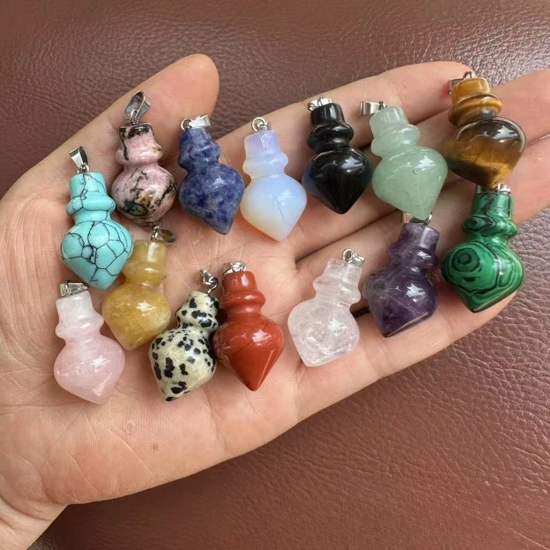 10pcs 17x25mm Cone Shape Crystal Reiki Natural Stone Pendant Charms DIY Pendulum Dowsing Scrying Divination Pendulo