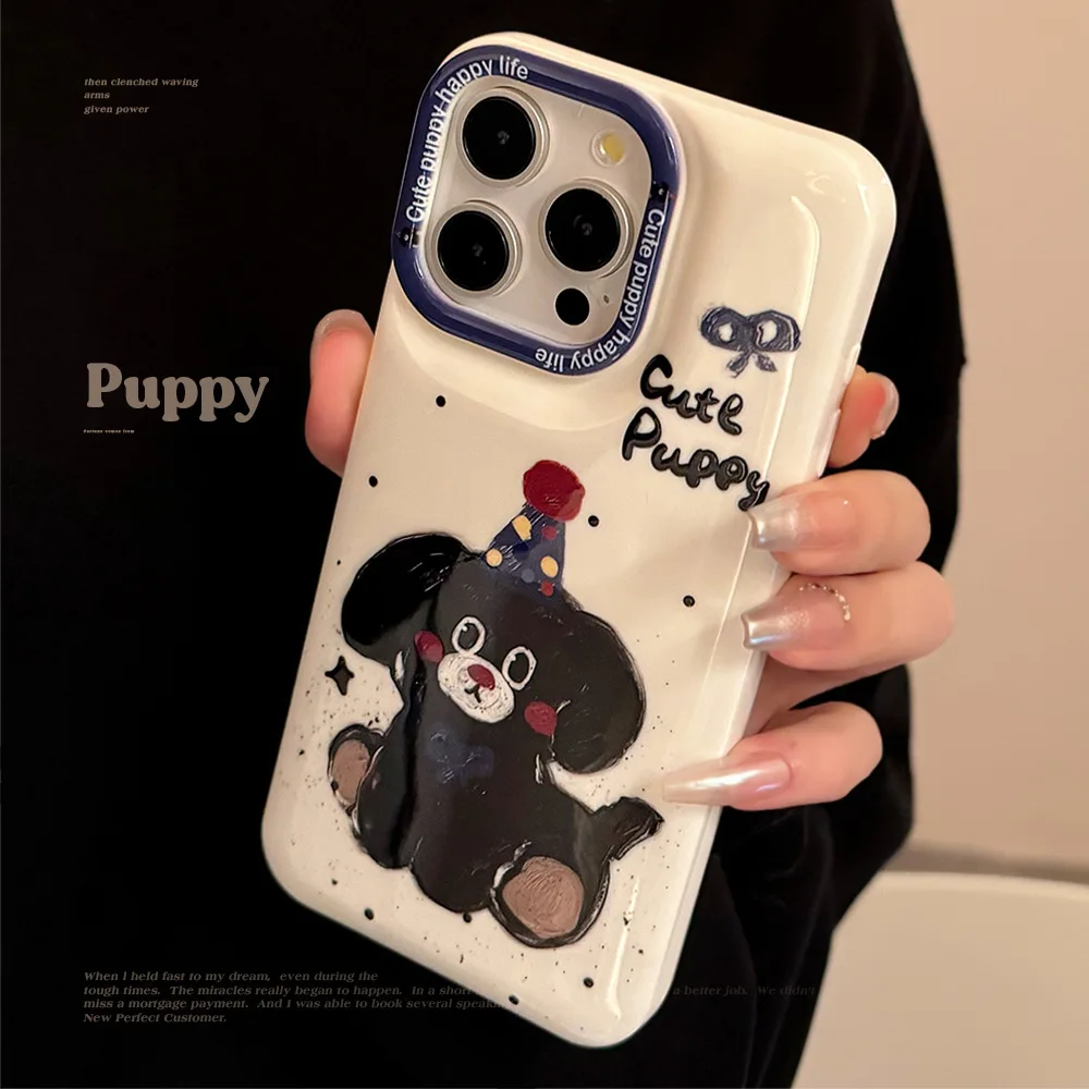 

Cute Graffiti Black Puppy iPhone 14 Phone Case iPhone 15 Silicone Suitable for iPhone13 Pro Max 15 Pro Max 11 12 13 14 15