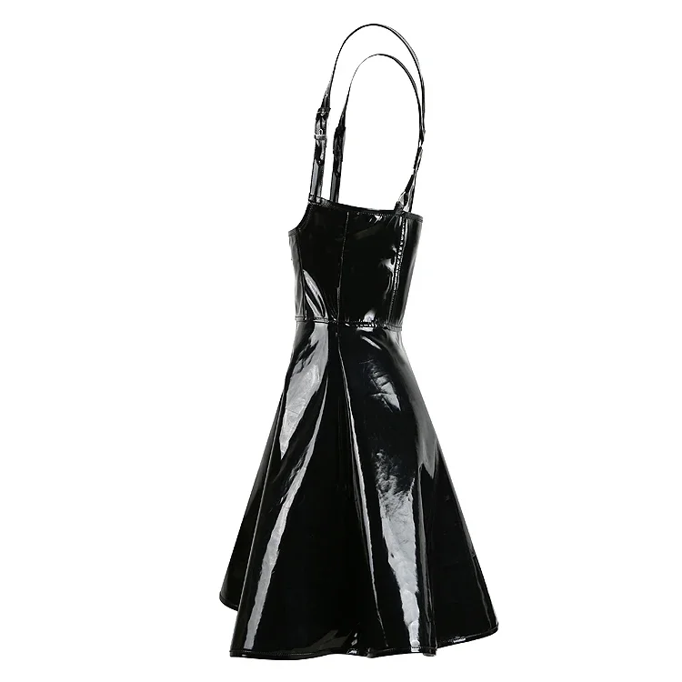 Sexy Lady PVC Leather Latex Dress Black Latex Exotic Dress Bodycon Catsuit Bondage Clubwear Dress