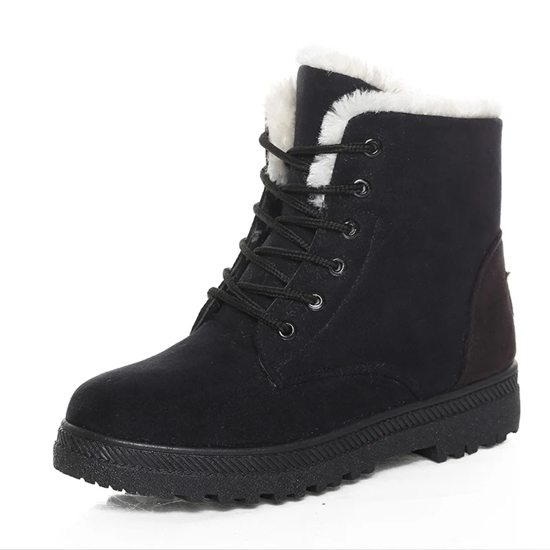 Women's Boots Warm Fur Botas Mujer 2025 Winter Shoes For Woman Snow Boots Low Heels Ankle Boots Winter Black Footwear Female