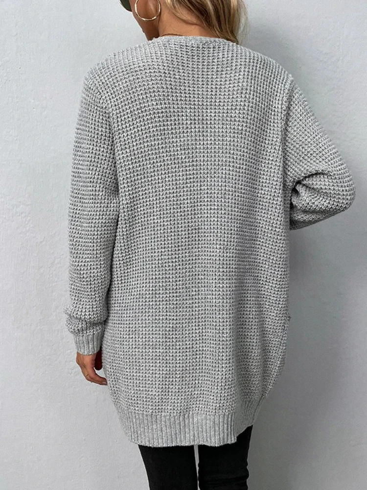 Neu im Herbst Winter Lässige lange Strickjacke Damen Pullover Jacke V-Ausschnitt Volle Langarm Top Damen Pendeln Mäntel Kleidung