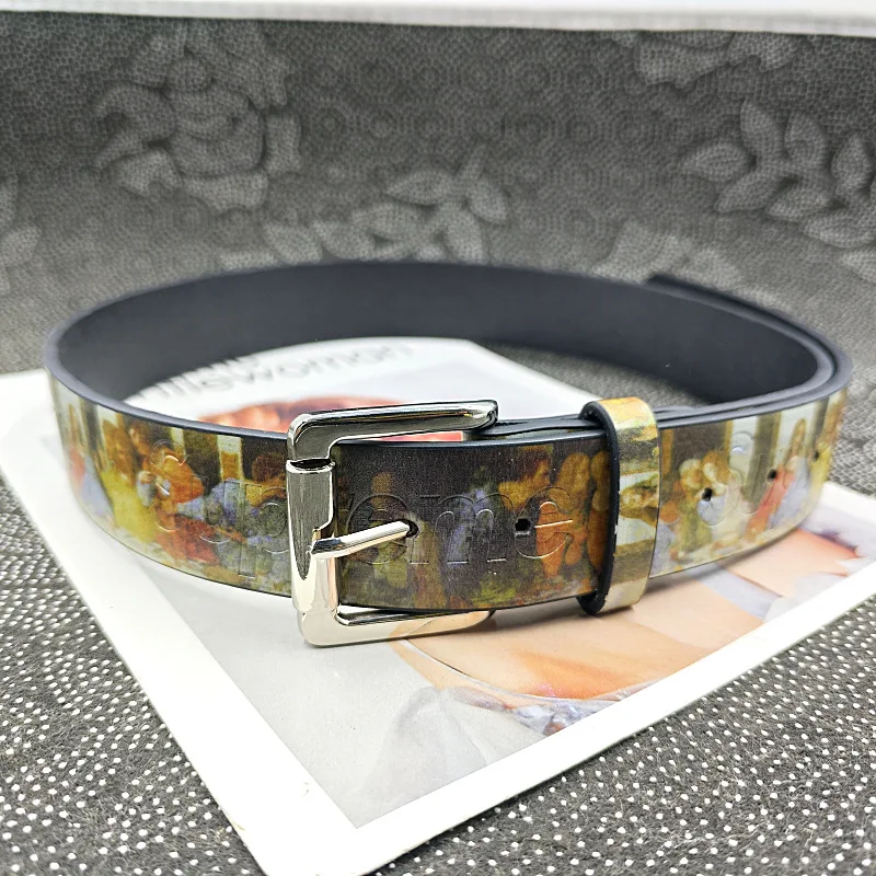 

Модный ремень с принтом «Тайная вечеря» в стиле ретро, универсальный, с индивидуальным дизайном, декоративный, для мужчин и женщин