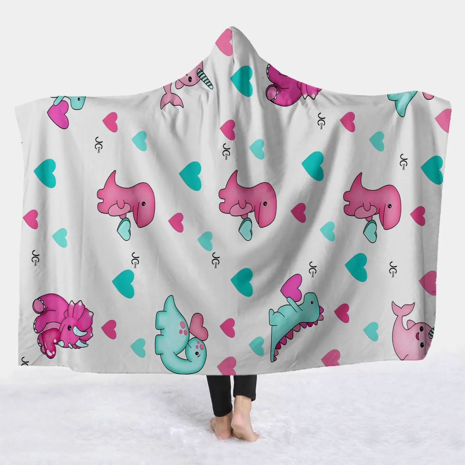 1pc Cute Dinosaur Heart World Hooded Blanket - Warm Blanket, Outdoor Camping Blanket, Soft And Comfortable Fleece