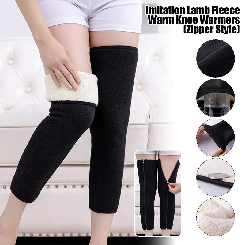 Thick Imitation Lamb Velvet Leg Warmer Double-layer Plush Zipper Cashmere Knee Pads Thermal Leg Sleeves Winter Warm Leggings