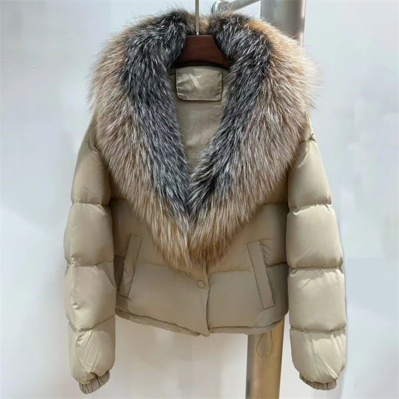 سترة شتوية نسائية 2025 جديدة 90 معطف سميك دافئ مملوء بطة بيضاء معطف سميك قابل للفصل بياقة من فرو الثعلب معاطف سفلية y2k سترات للأسفل