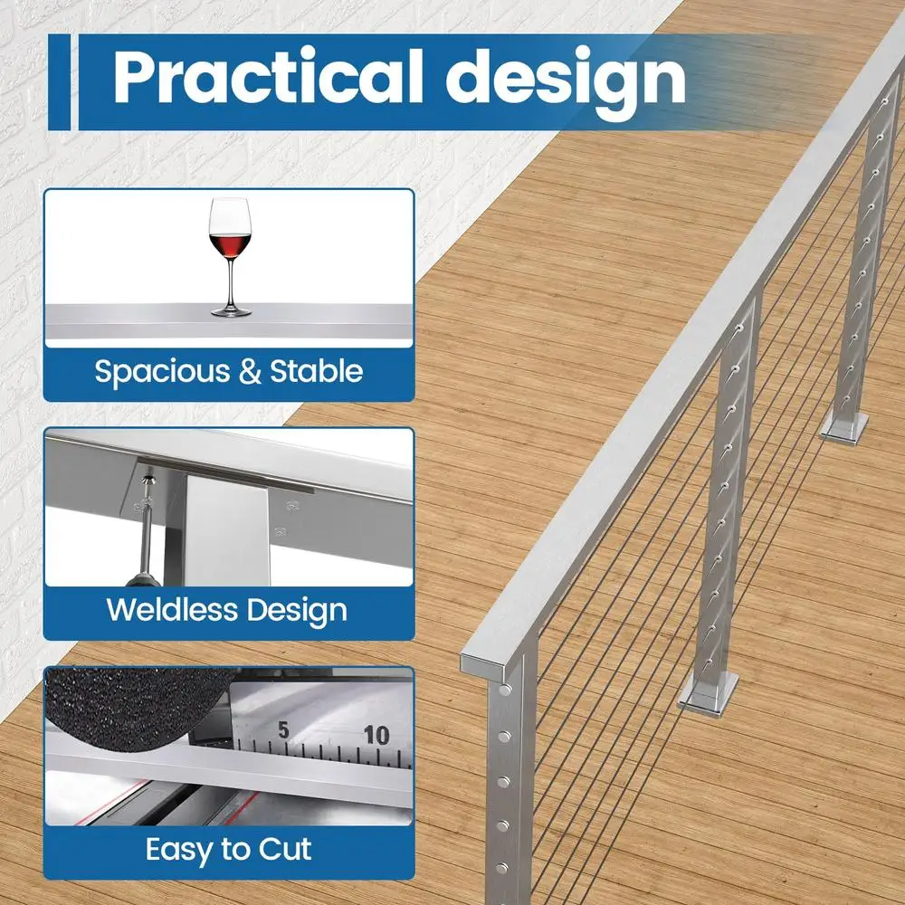 6'6" roestvrijstalen leuning bovenste rail kabelrailsysteem binnen buiten resistente accessoires geborstelde commerciële kit poort