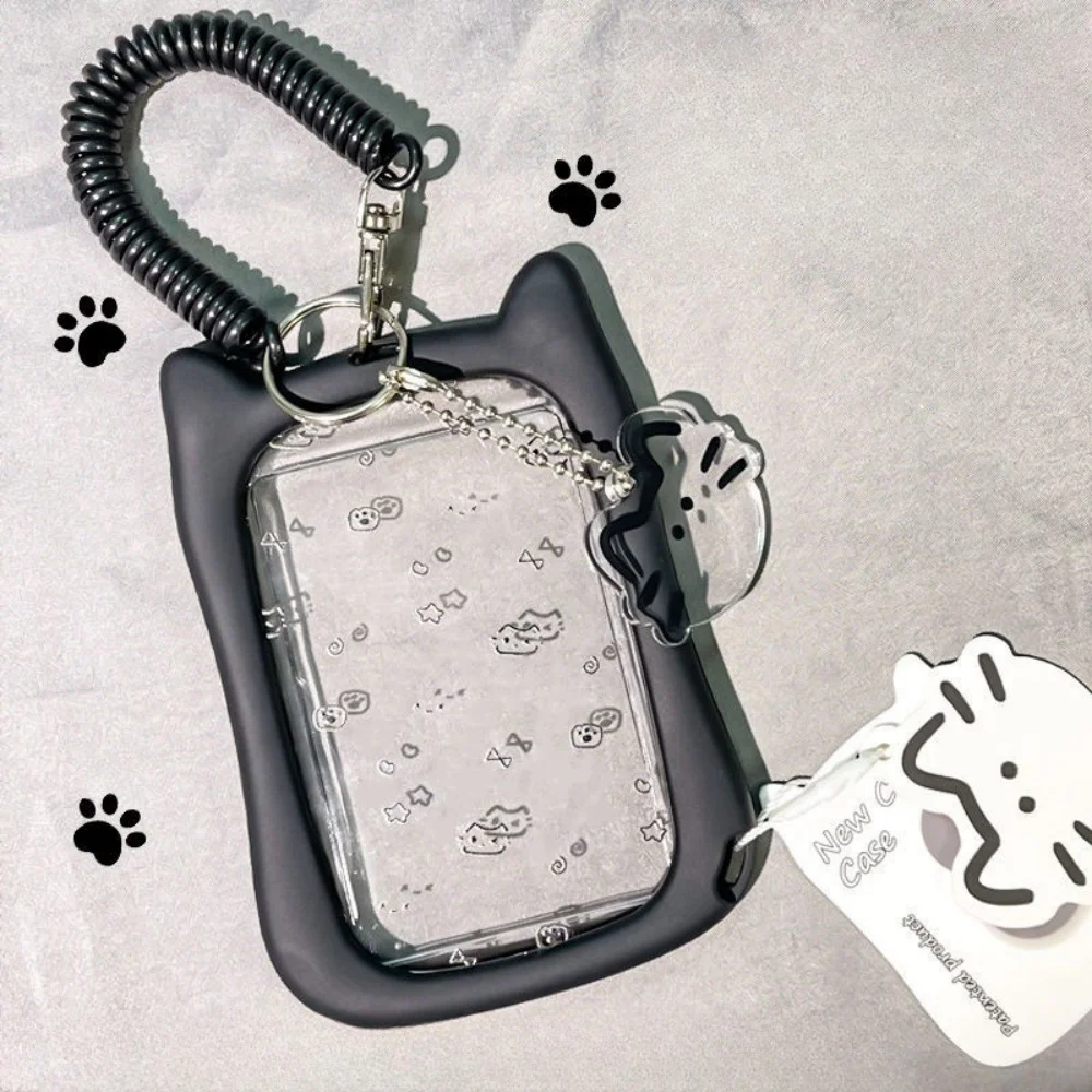 Soporte para sesión fotográfica Kpop con diseño de gato, tarjetero transparente, llavero, fundas para fotos, tarjeta de autobús, funda para tarjeta de estudiante, Protector de fotos