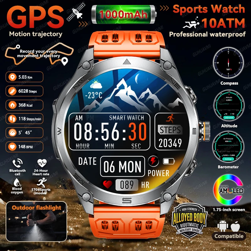 

Новые модернизированные GPS двухдиапазонные спутниковые умные часы для занятий спортом на открытом воздухе, аккумулятор 1000 мАч, 10 АТМ, компас для плавания, Bluetooth-вызов, умные часы