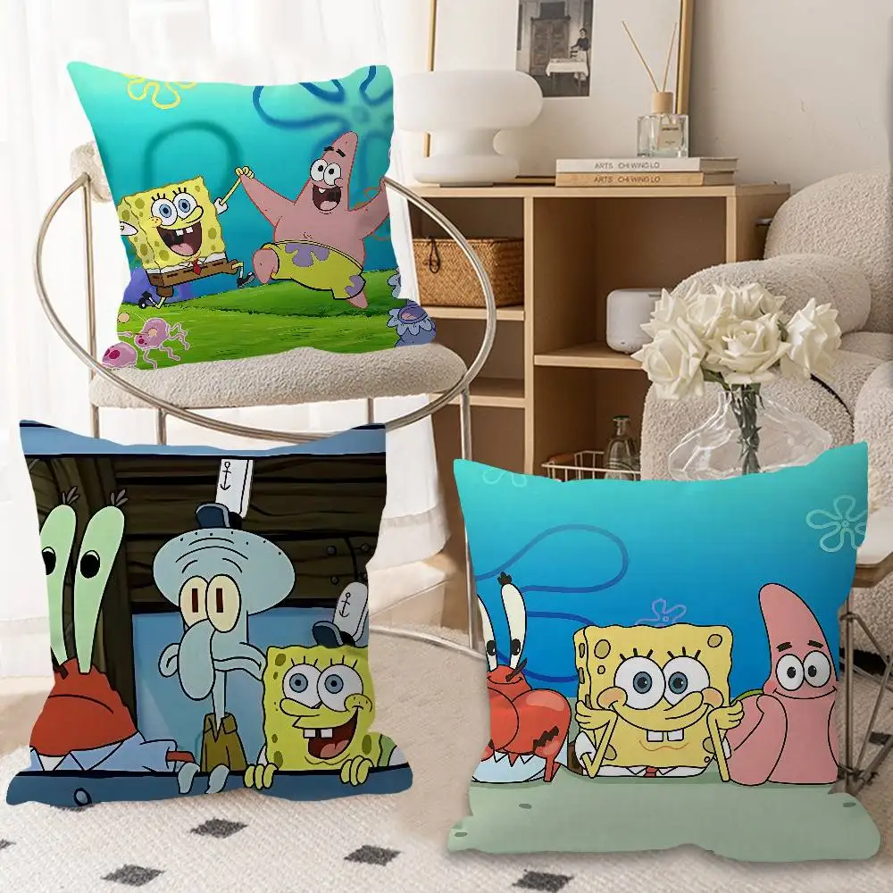 Anime S-SpongeBobes Cute Pillow Cushion Cover Pillowcase Living Room Sofa Home Decor Customized