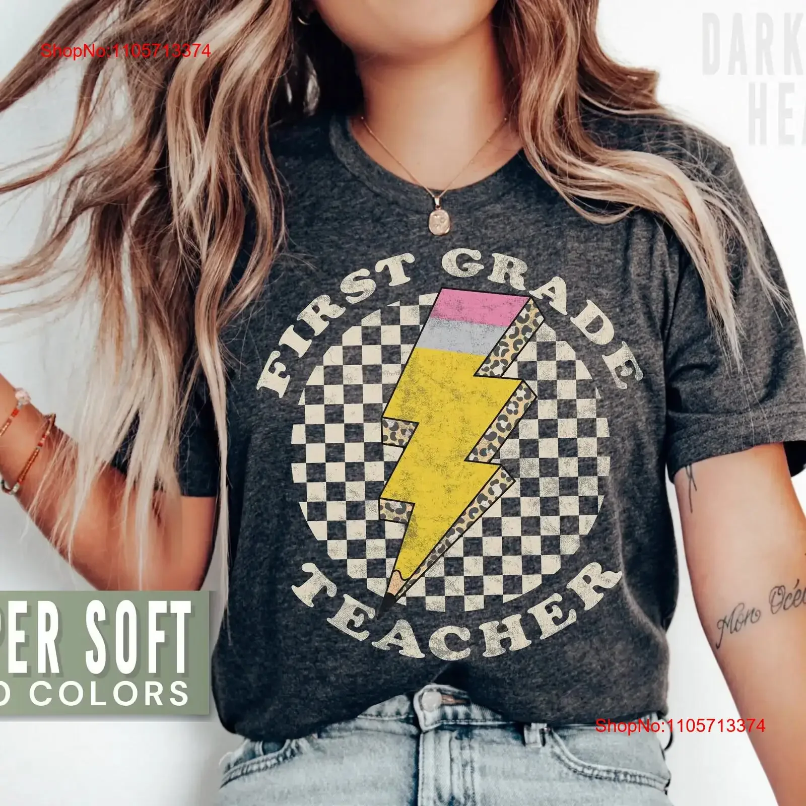 First Grade Teacher T Shirt Retro 1st Back to school Appreciation Checkered s vintage Washed Breathable Casual Versatile Soft