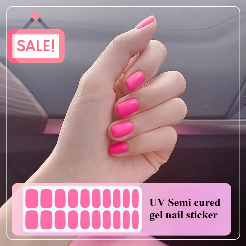 

20Tips Semi Cured Gel Nail Fashion Shiny Nail Care Sticker UV Lamp Hardening Durable Gel Nail Sticker Decoration
