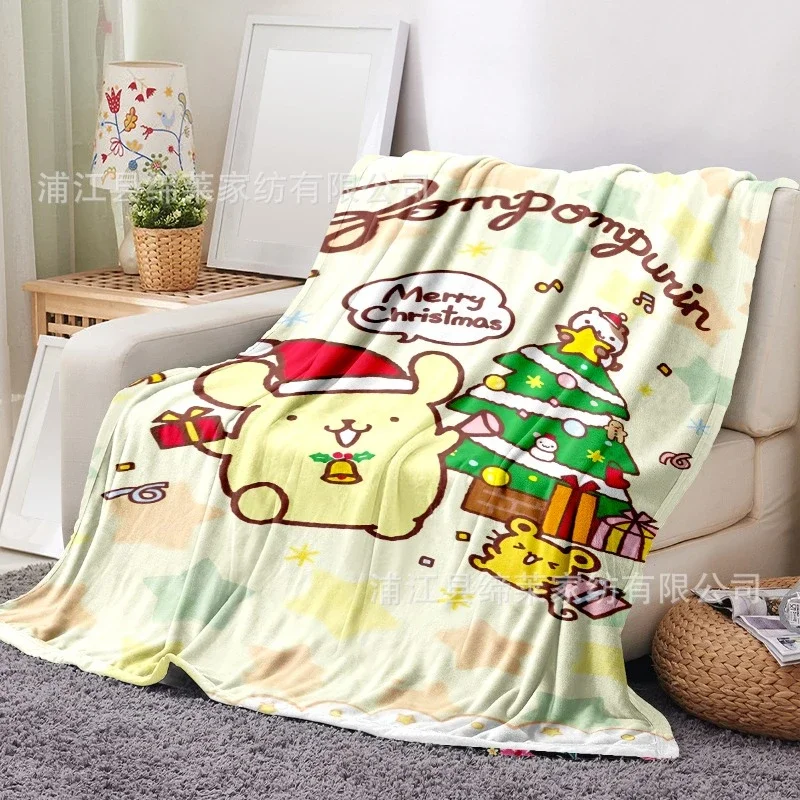 

Sanrioed Hello kitty Christmas Peluche Blanket Kuromi Anime Cartoon Sofa Pompompurin Throw Plush Nap Blanket Cover Home Decor