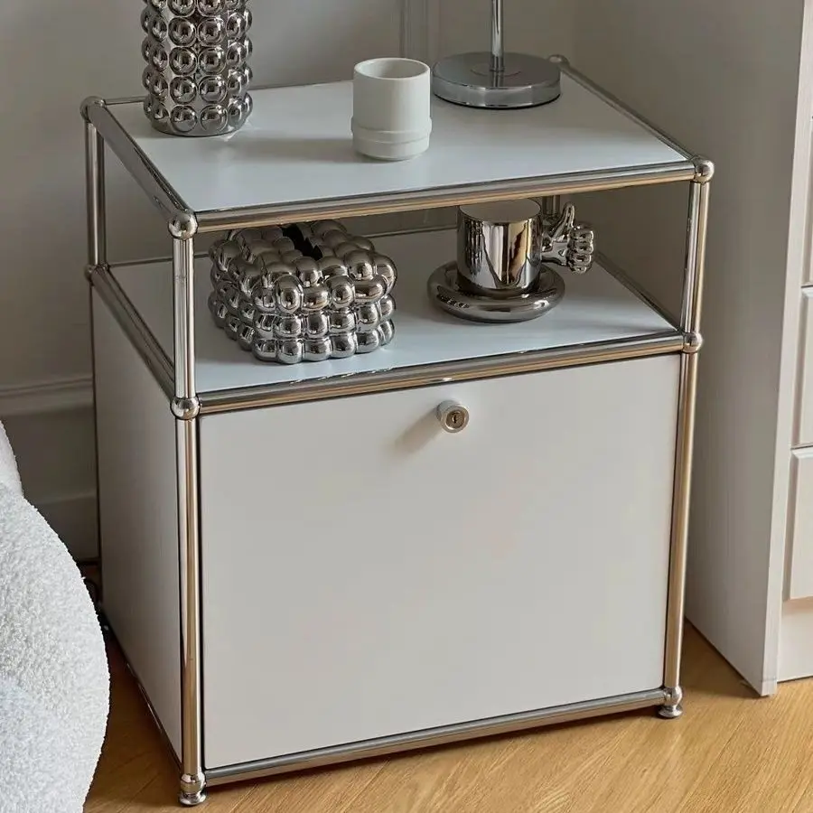 

Средневековая прикроватная тумбочка для спальни, современный диван, приставной столик для хранения, прикроватная тумбочка из нержавеющей стали, белая