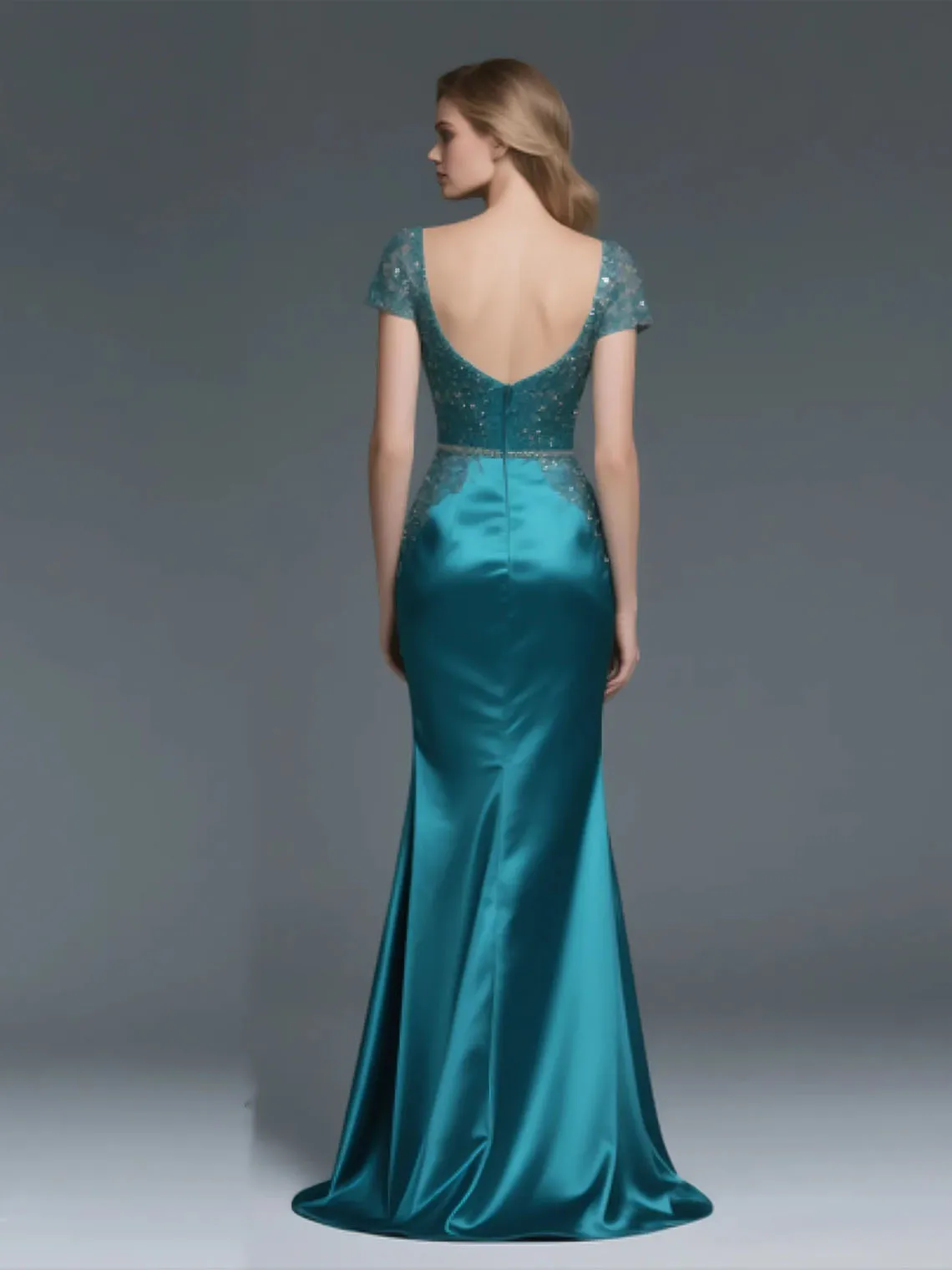 Элегантное платье-русалка для матери невесты с блестящим V-образным вырезом и короткими рукавами, атласные аппликации, свадебное платье для гостей, 2025 г., бесплатно по индивидуальному заказу