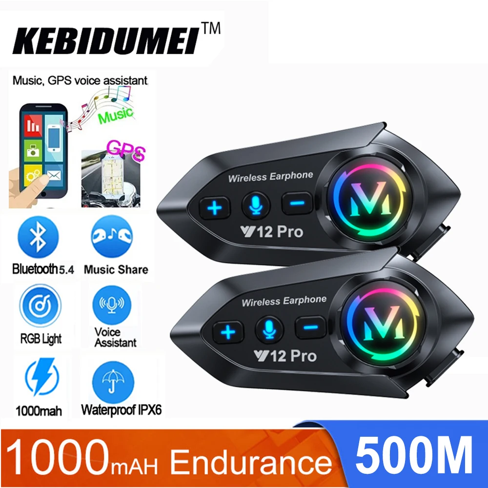 

500M Full Duplex Motorcycle Helmet Intercom Headset Dual Core Bluetooth V5.4 Voice Assistant 1000mah Music Sharing Waterproof