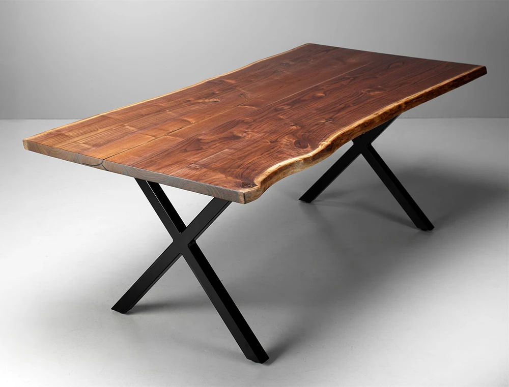 Defaico Custom Industrial Restaurant Wood Slab Dining Table Walnut Live Edge Dining Conference Table