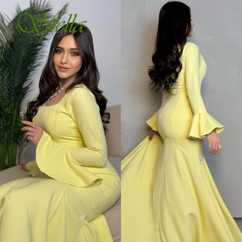 

Элегантное вечернее платье с квадратным воротником и длинными рукавами по индивидуальному заказу, высококачественные атласные платья русалки для выпускного вечера, нежные вечерние платья