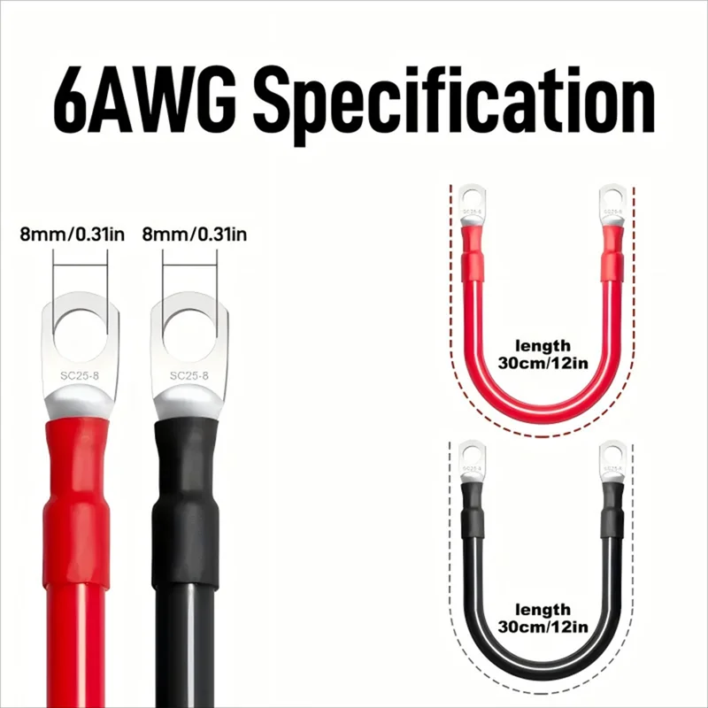 AT05-Car Battery Connection Line Cable 6AWG Positive And Negative Battery Inverter Cable Set With Terminals 600V