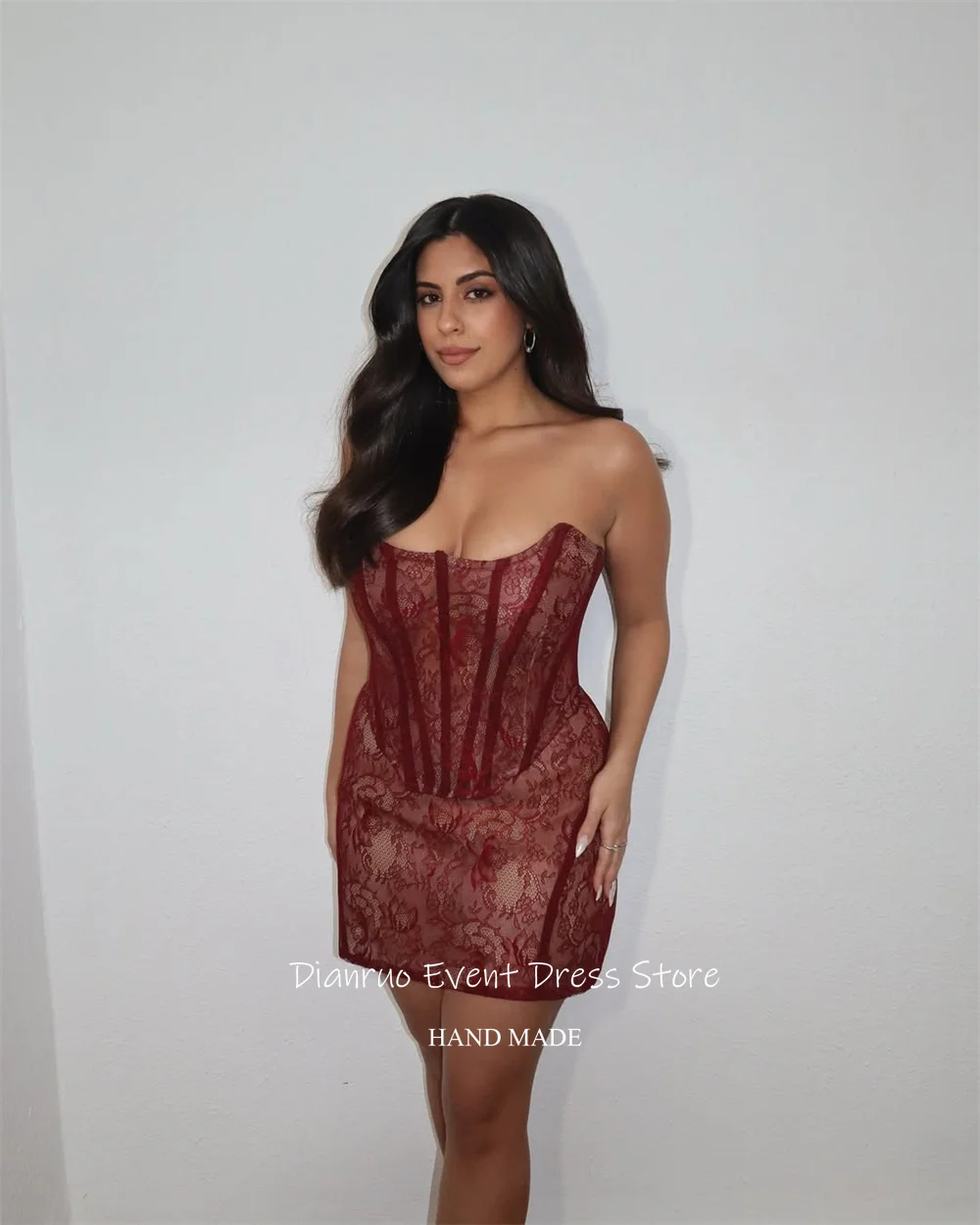 Dianruo A Line Sleveless Prom Dress Mini Lace Birthday Dress Woman Sexy Sweetheart Charming Abiti Da Cerimonia Donna Customized