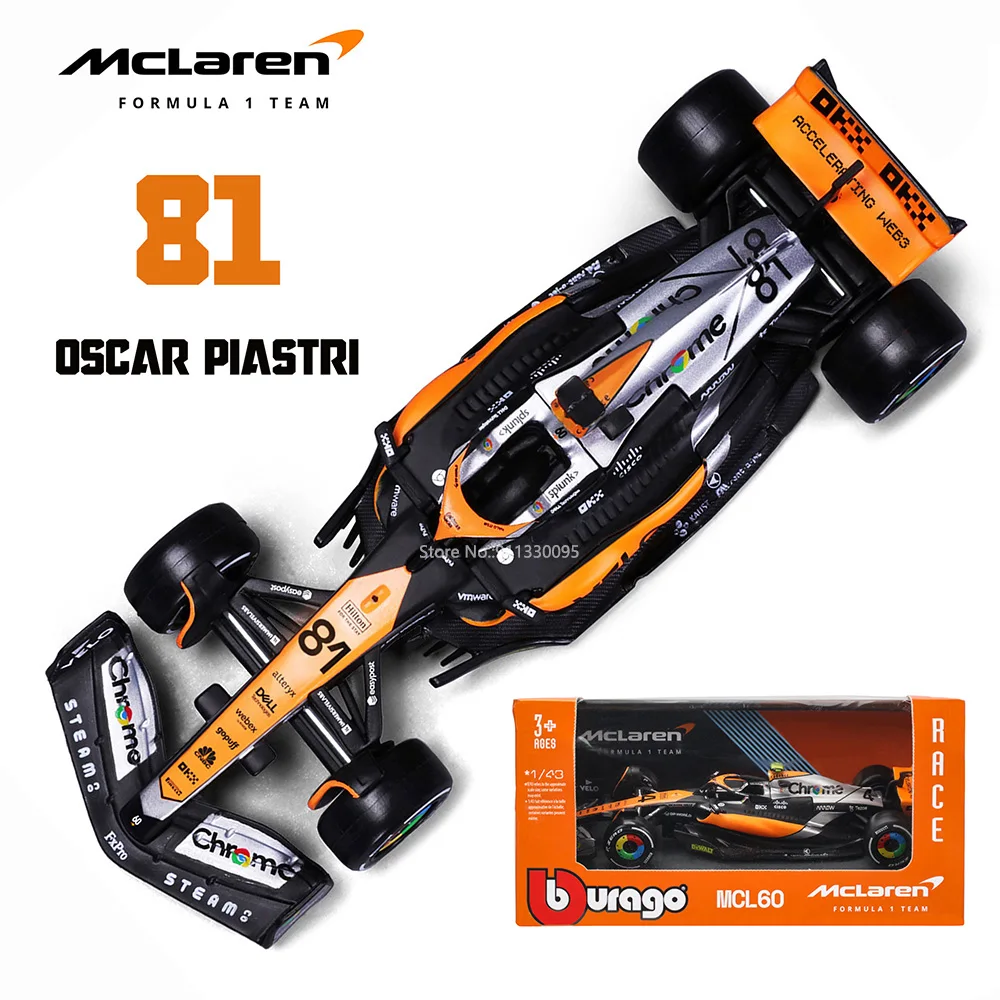 Bburago 1:43 P2 British GP Mclaren F1 MCL60 2023 #4 Lando Norris #81 Oscar Piastri Alloy Car Die Cast Model Toy Collectible