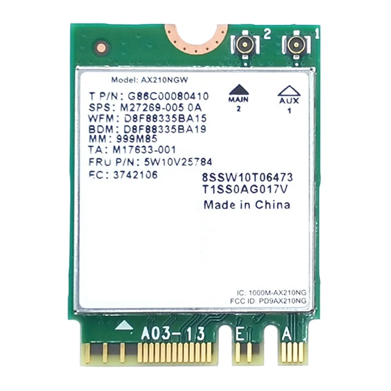 AX210 WiFi Card AX210NGW Network Card Dual Band 2.4Ghz/5G WI-FI 6E M.2 NGFF 802.11Ax Bluetooth 5.2 Wireless Adapter