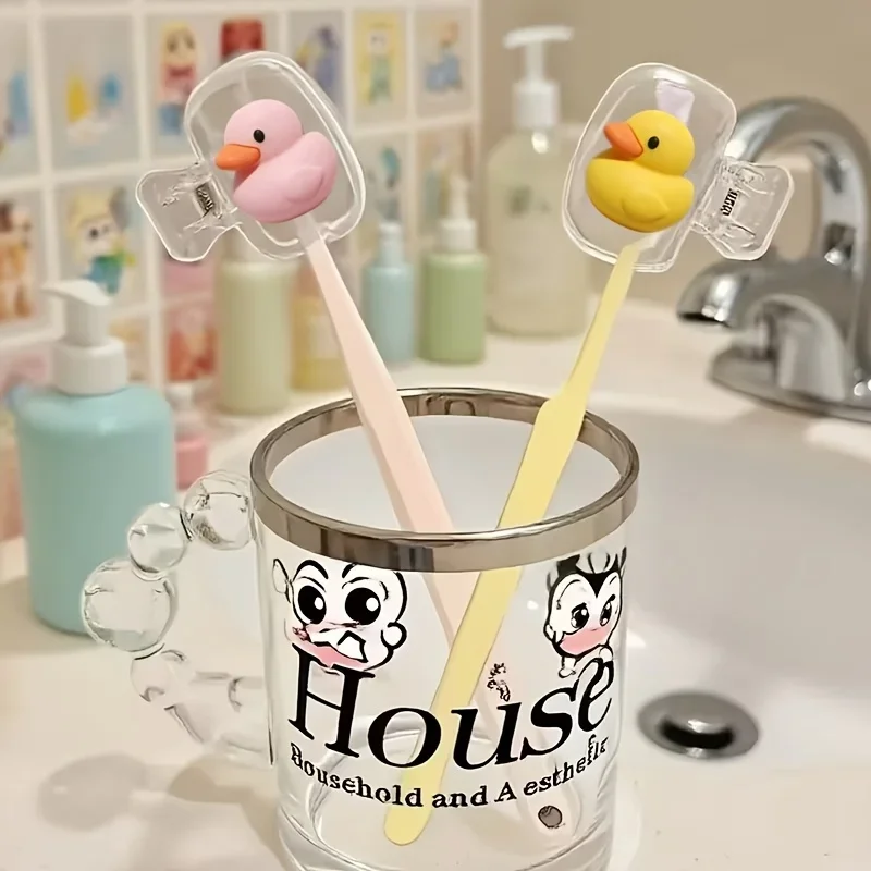 2pcs Yellow And Pink Duck Odorless Toothbrush Case Suitable for Various Sizes of Travel Sets Ideal for Home And Travel Use