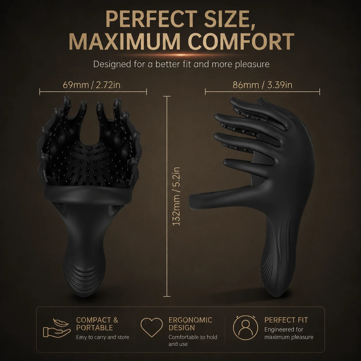 Wearable massager with soft medical silicone, ergonomic shape, and compact private accessory design