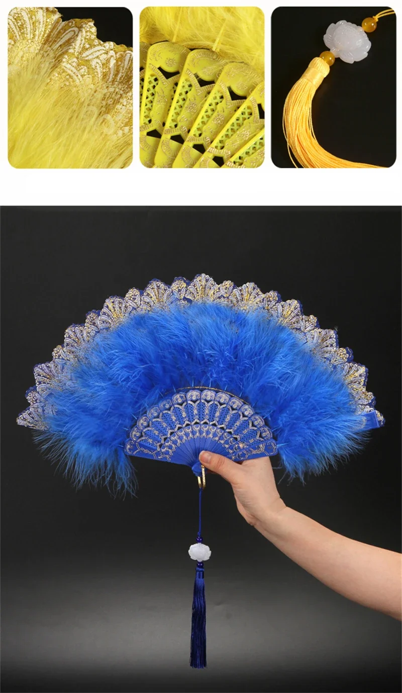 Marabou-Tiernackenfeder-Handfächer für Hochzeiten, handgefertigte Fächer, Karren, Damen-Tanz, Karnevalsdekoration, Federn, Performance-Show-Requisiten – Detail 4